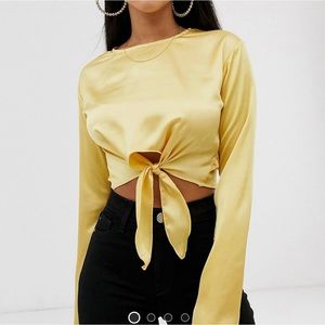 Missguided Petite Satin Long Sleeve Crop Top